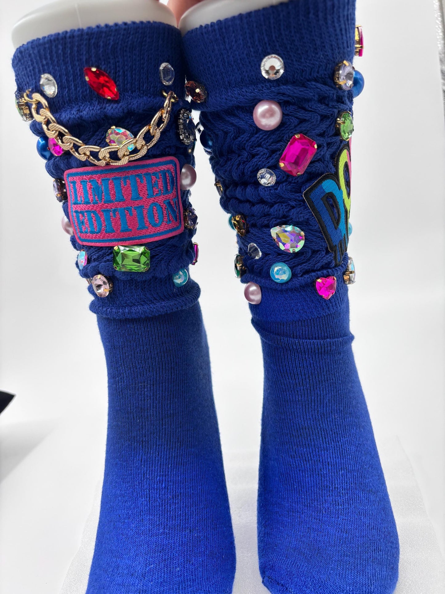Dope Blinged-Out Socks|Rhinestone Junk Socks with Charms – Bling Statement Socks for Women | Funky Colorful Streetwear Style