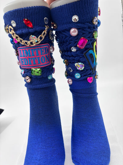 Dope Blinged-Out Socks|Rhinestone Junk Socks with Charms – Bling Statement Socks for Women | Funky Colorful Streetwear Style