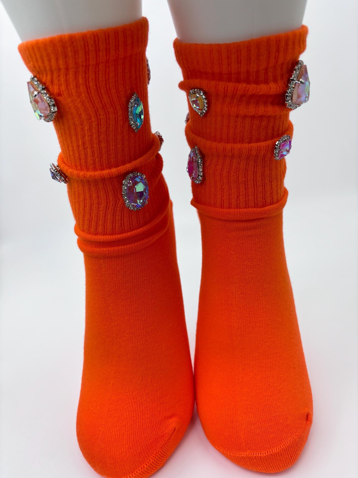 Orange Rhinestone Socks | Blinged-Out Gem Socks (Size 6-10)