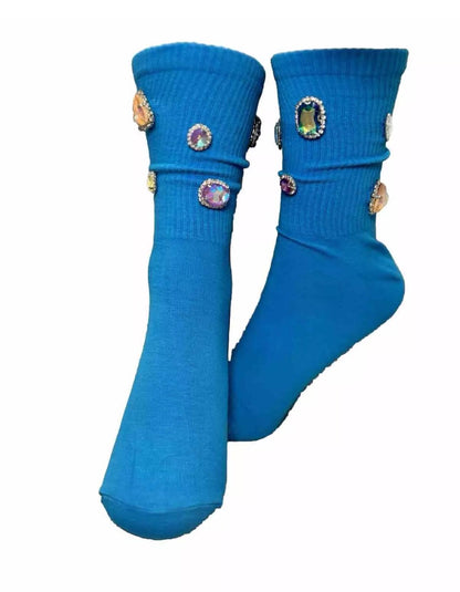 Unicorn Rhinestone Blue Socks, Gems, Rhinestones, Bling