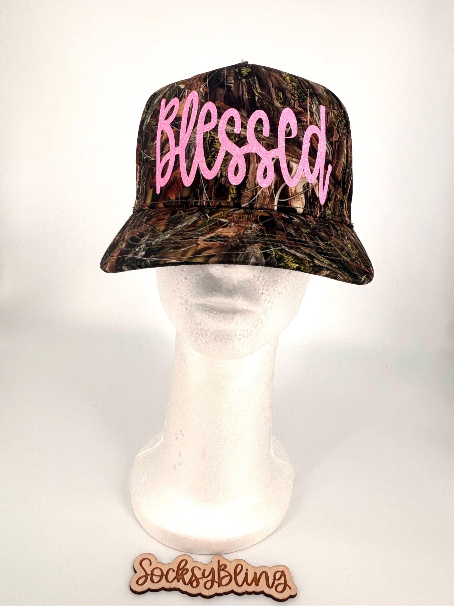 Camo Glitter Blessed Trucker Hat| Bling Faith Hat