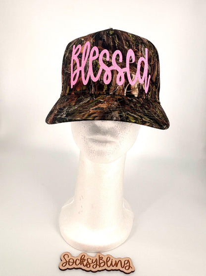Camo Glitter Blessed Trucker Hat| Bling Faith Hat