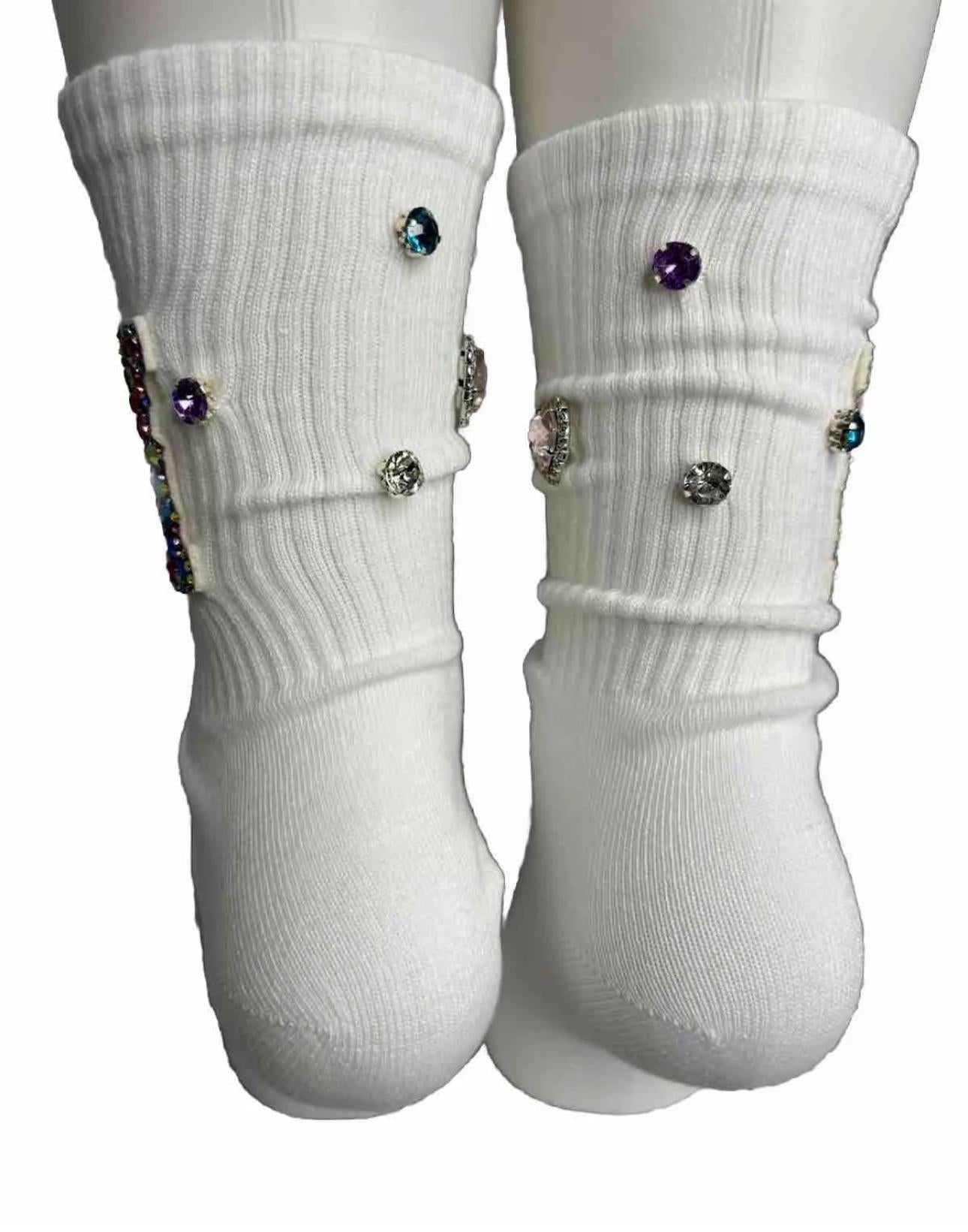 Pastel M Initial Hand-Sewn Rhinestone Socks ( 6-10)| Bling Gem Socks