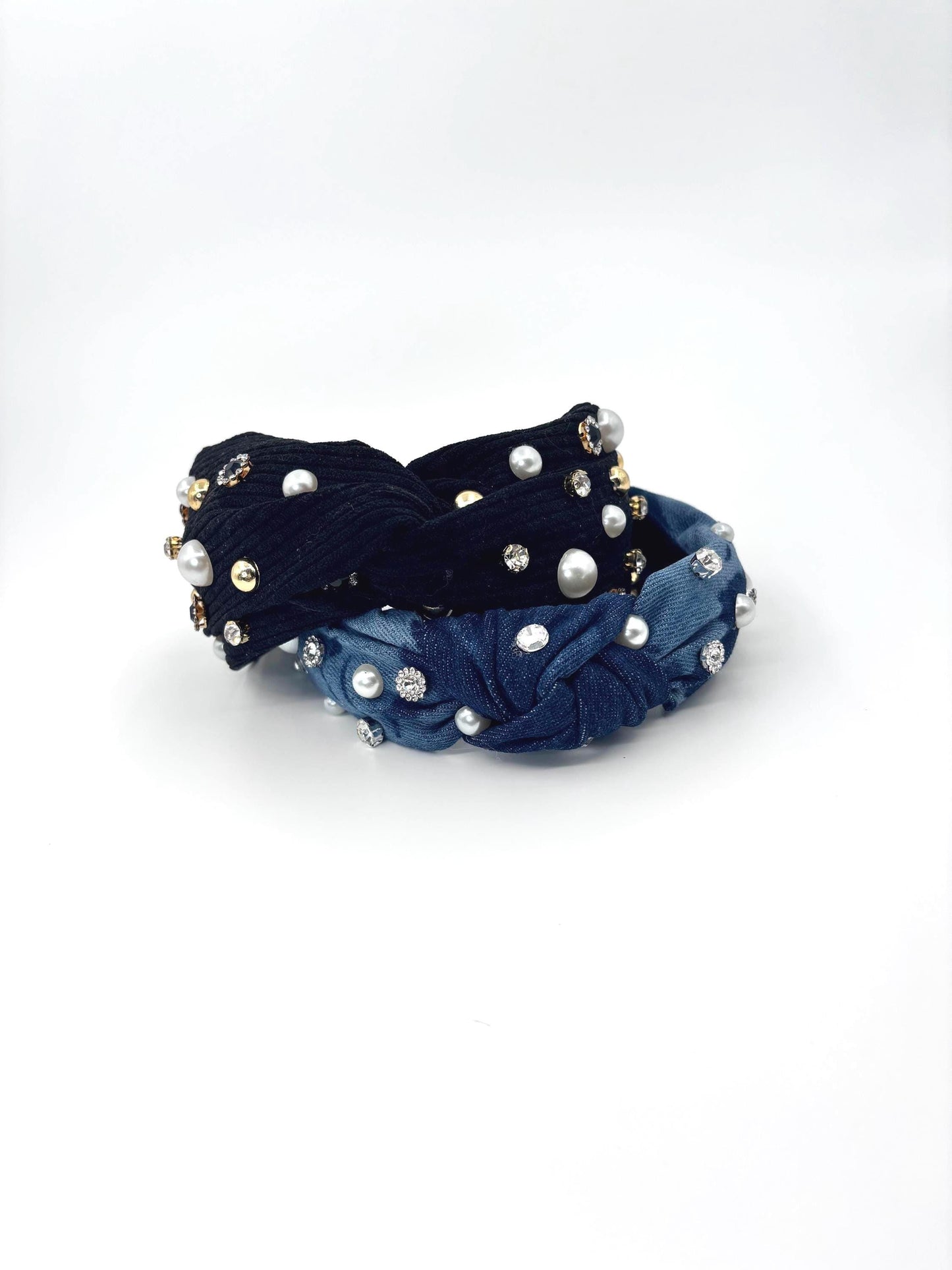 Handmade Knotted Headband with Pearls and Rhinestones
