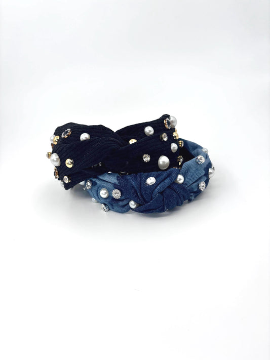 Handmade Knotted Headband with Pearls and Rhinestones