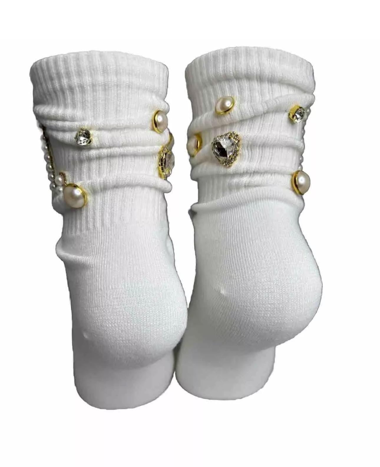 Blinged-Out Pearl L Initial Socks (6-10)|Hand-Sewn Rhinestones|  Glam Socks