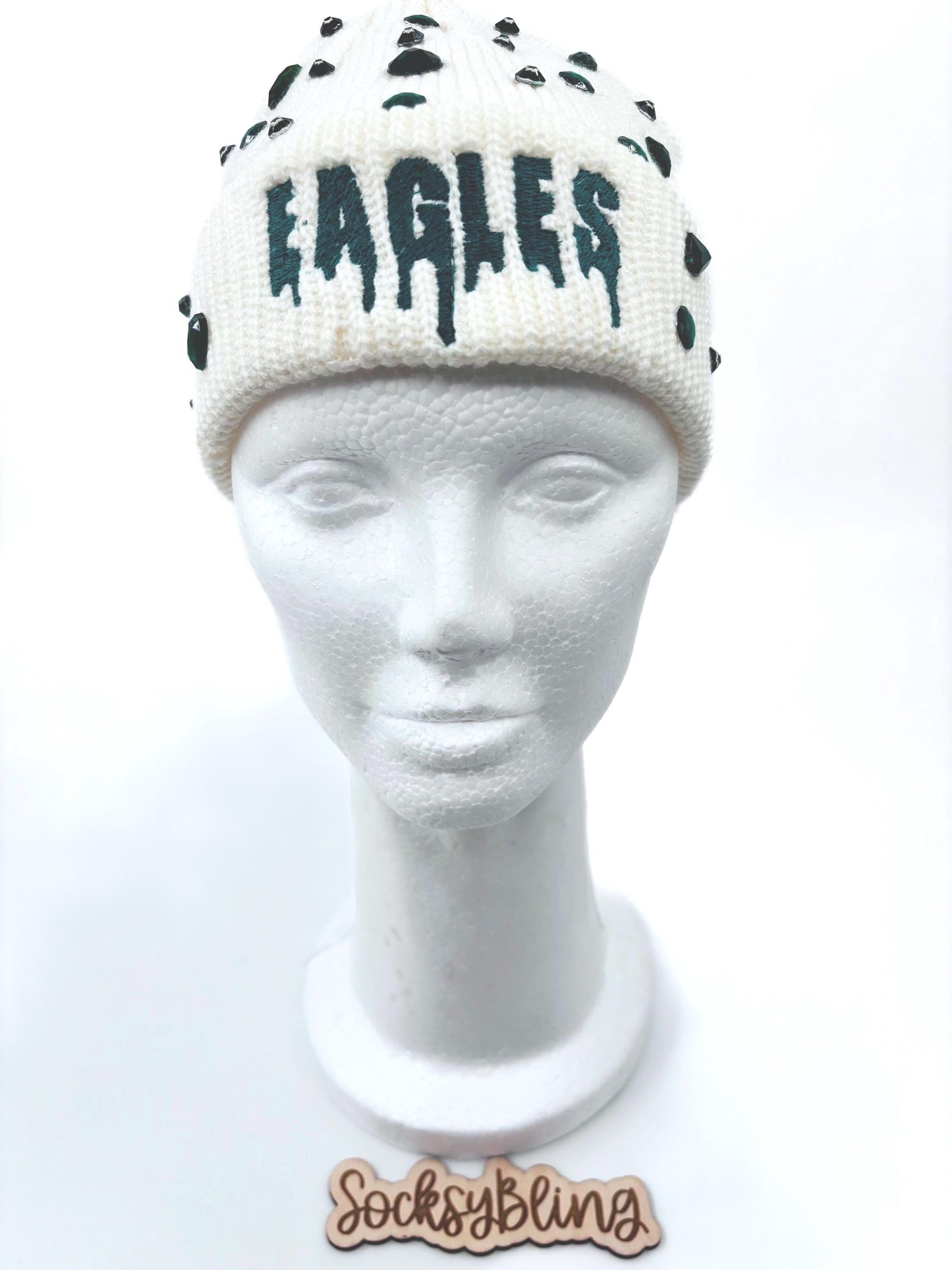Embroidered Eagle Drip Bling Beanie| Distressed fisherman Beanie|Philly Glam Hat