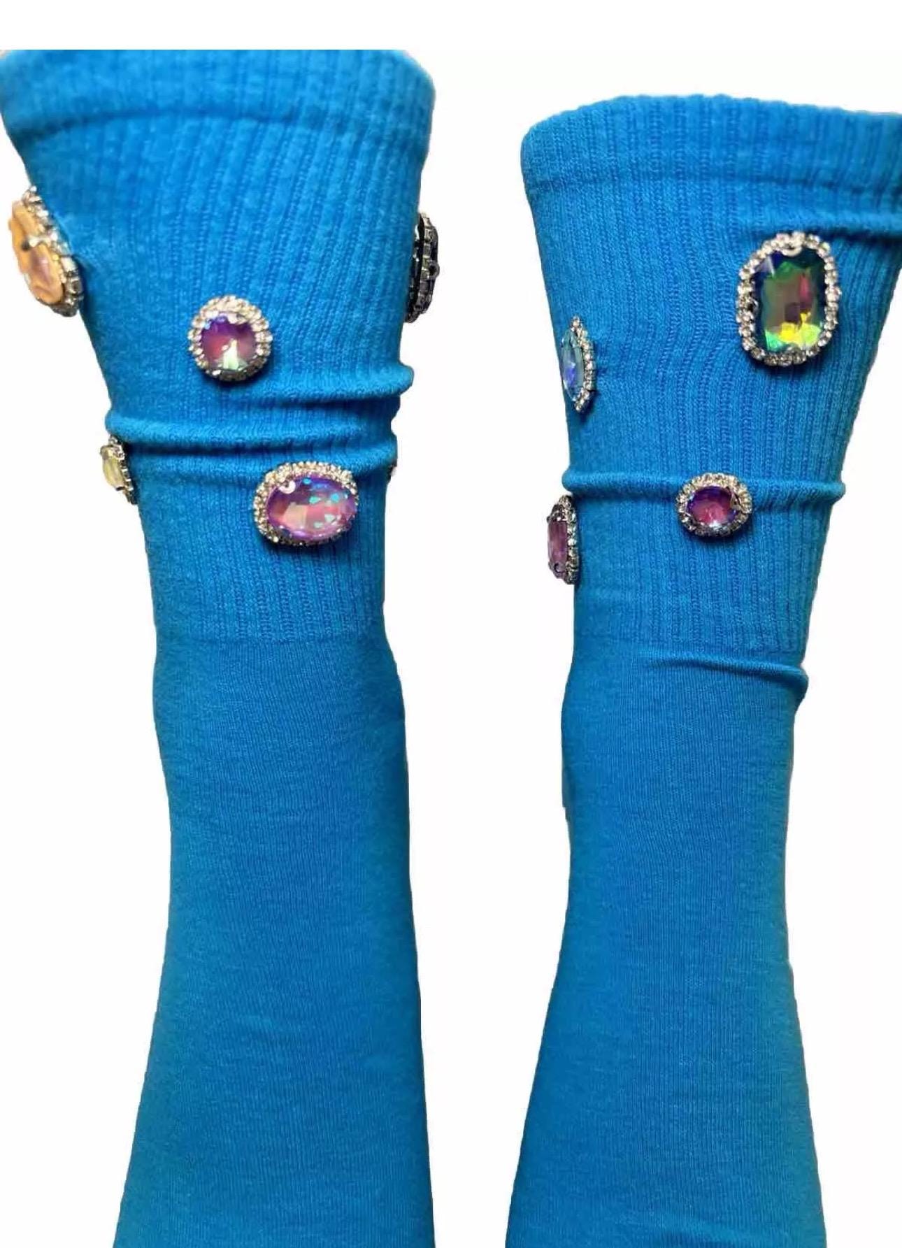 Unicorn Rhinestone Blue Socks, Gems, Rhinestones, Bling