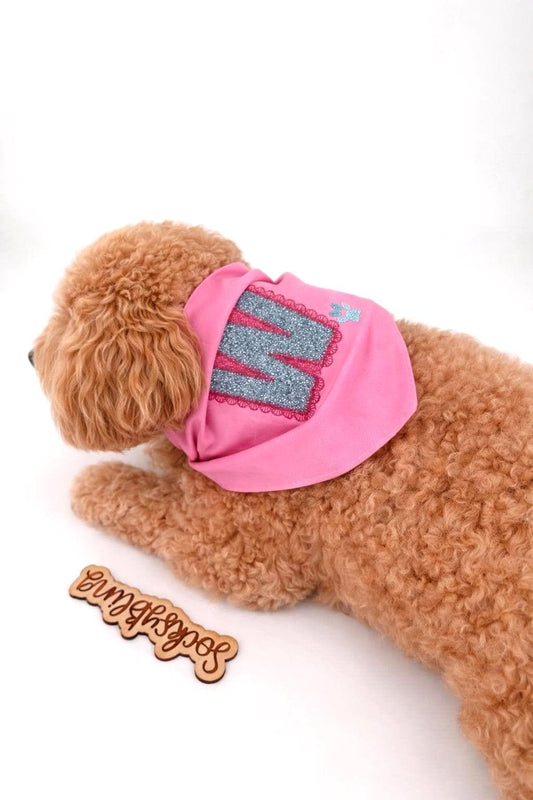 Custom Dog Glitter  Initial Bandana (PRE-ORDER | Personalized Pet Bandana | Embroidered Letter Dog Scarf Embroidered Initial Dog Bandana