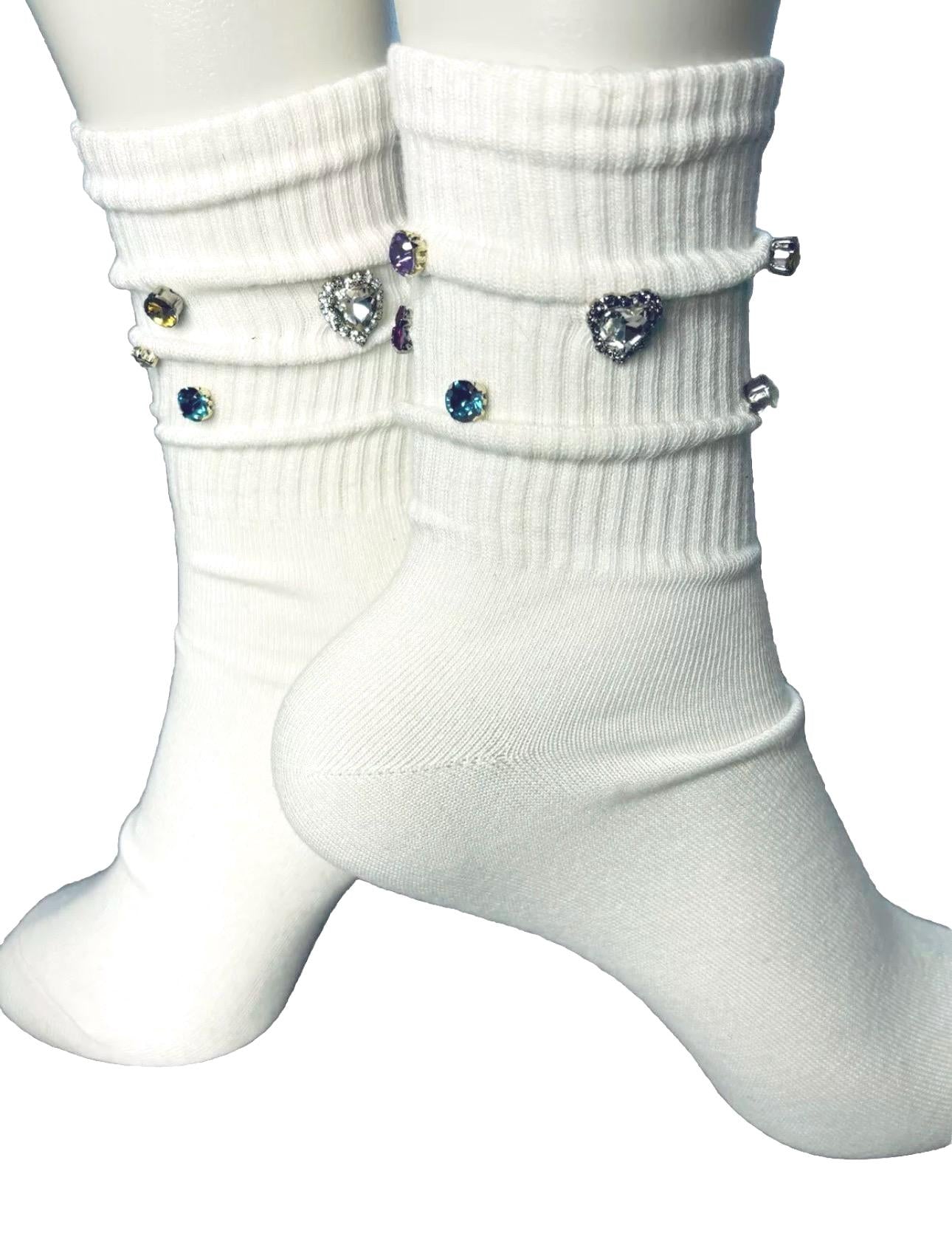 Rainbow Pearl T Initial Socks (6-10), Coloful, Pearls, Rhinestones, Gems, Handmade