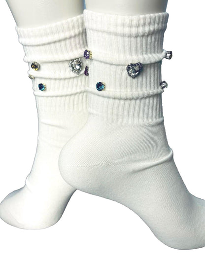Rainbow Pearl T Initial Socks (6-10), Coloful, Pearls, Rhinestones, Gems, Handmade