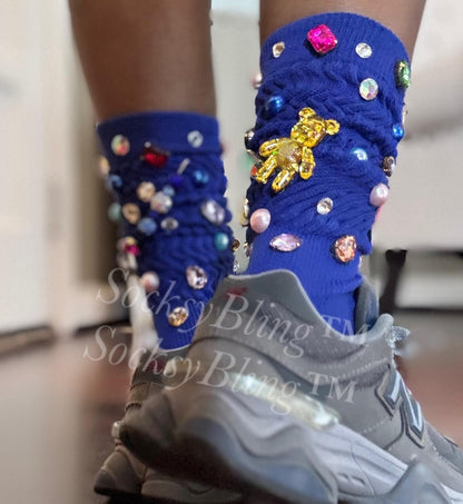 Dope Blinged-Out Socks|Rhinestone Junk Socks with Charms – Bling Statement Socks for Women | Funky Colorful Streetwear Style