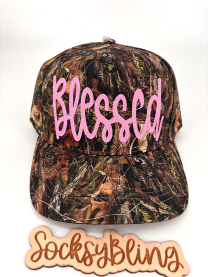 Camo Glitter Blessed Trucker Hat| Bling Faith Hat