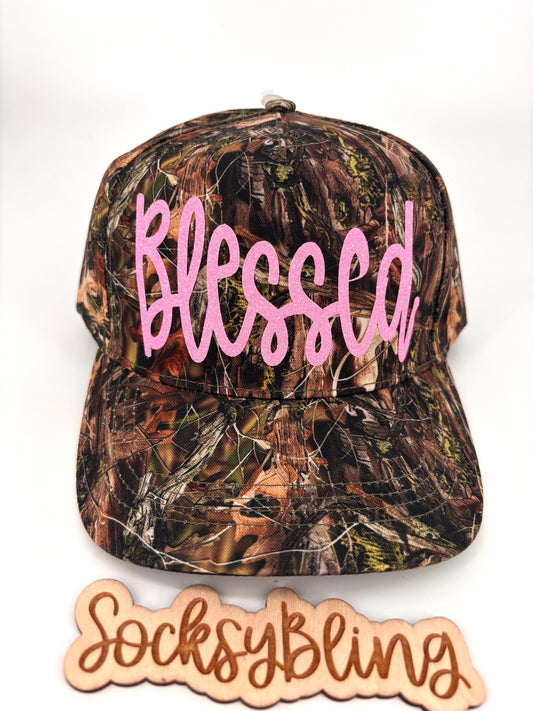 Camo Glitter Blessed Trucker Hat| Bling Faith Hat