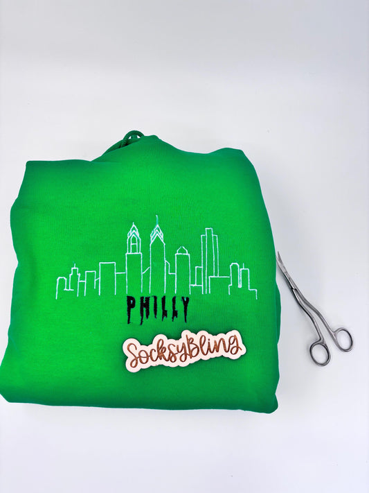 Embroidered Philly Skyline Hoodie: Unisex Philadelphia Streetwear