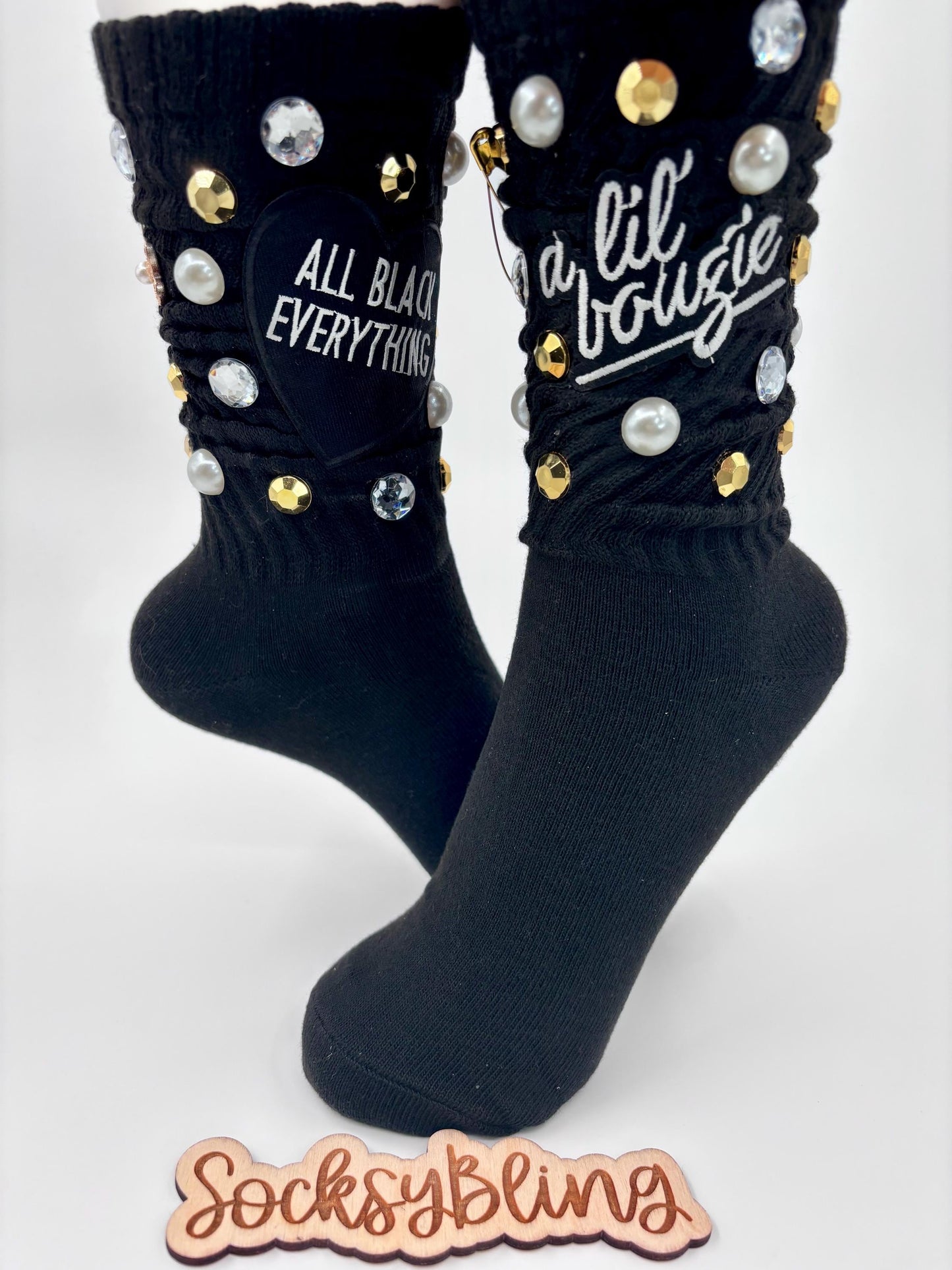 Black Embellished Black Socks| Glam Socks| Junks Socks