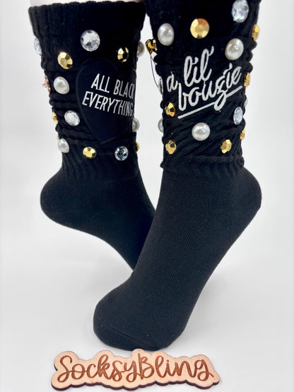 Black Embellished Black Socks| Glam Socks| Junks Socks
