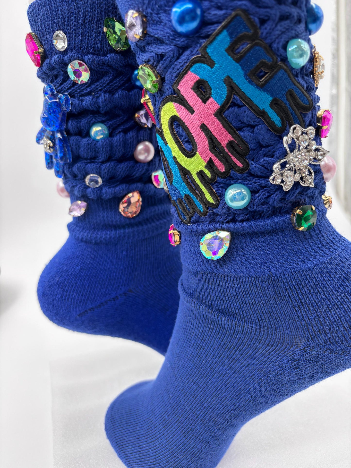 Dope Blinged-Out Socks|Rhinestone Junk Socks with Charms – Bling Statement Socks for Women | Funky Colorful Streetwear Style