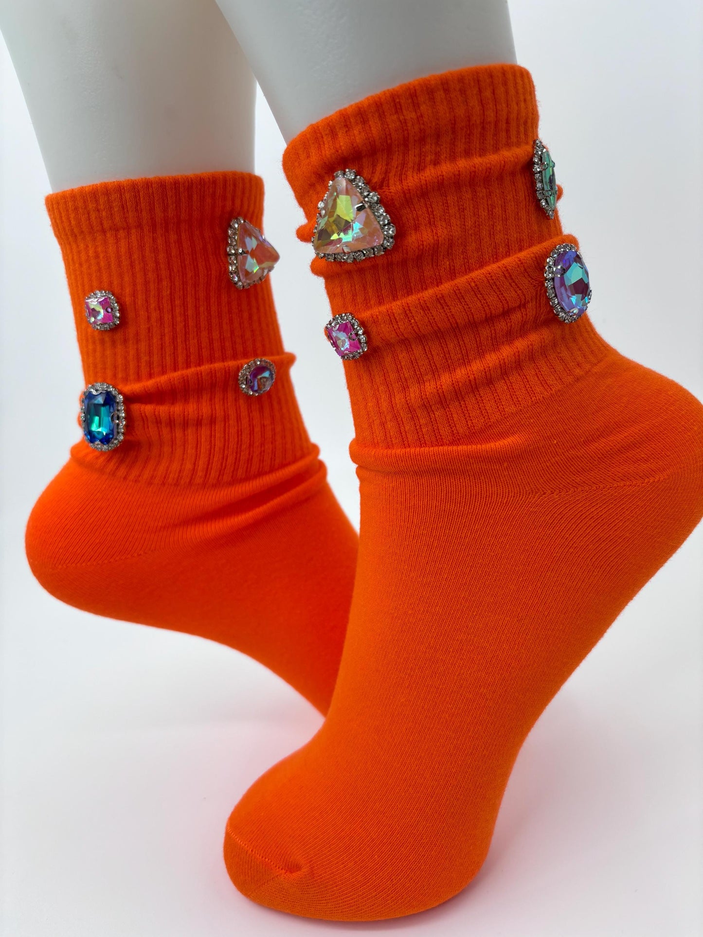 Orange Rhinestone Socks | Blinged-Out Gem Socks (Size 6-10)