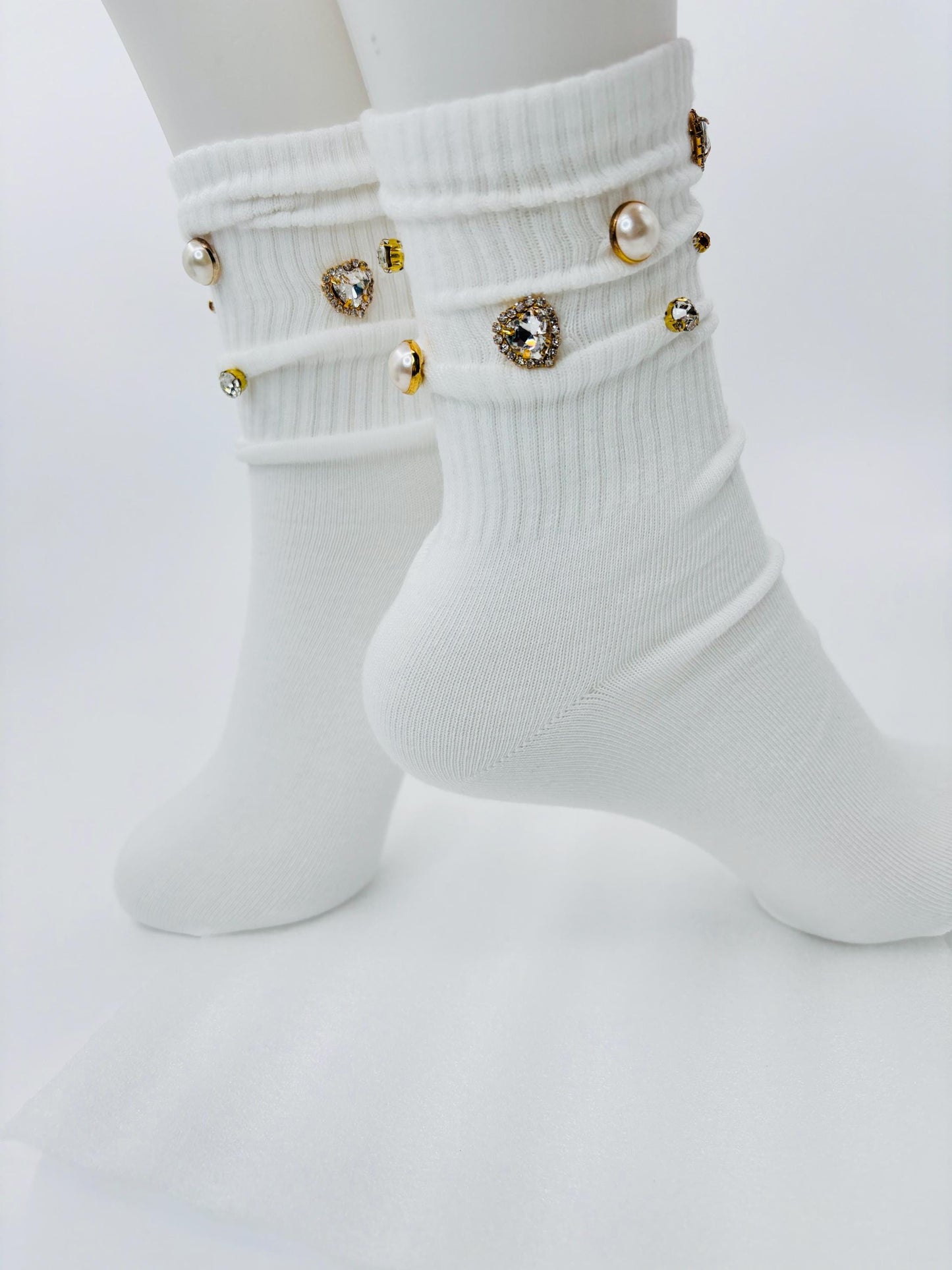 Pearl Gold Bling W Initial Socks for Sizes 6-10 - Hand-Sewn Rhinestone, Glitter, Glam