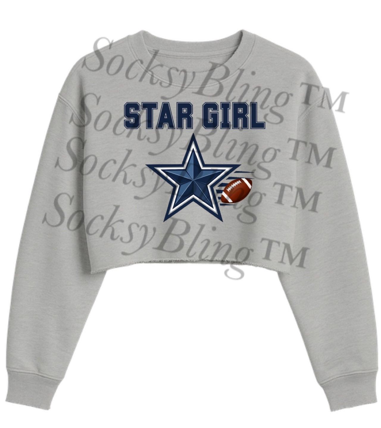 Star Girl Cropped Sweatshirt | Blue & Silver Inspired | Women’s Game Day Crop | Raw Hem Streetwear Sweatshirt