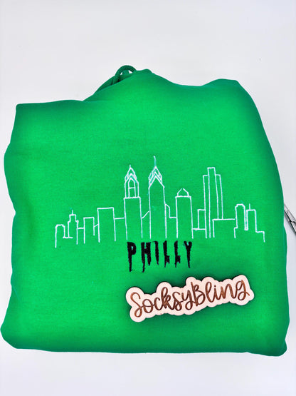 Embroidered Philly Skyline Hoodie: Unisex Philadelphia Streetwear