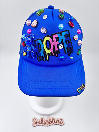 Dope Blinged- out Trucker Hat, Jumk Hat| Cute Trucker Hat| Glam Streetwear Cap