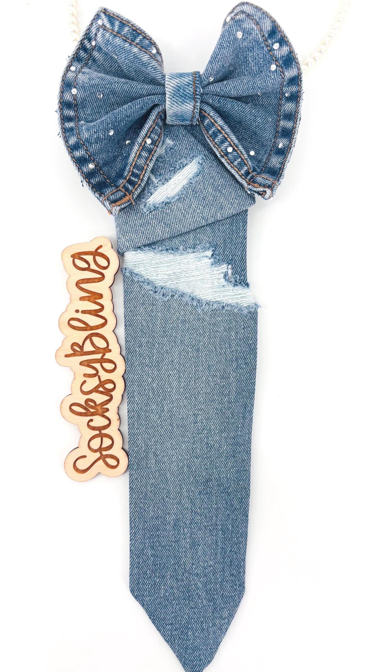 Denim Necktie| Junk Tie| Handmade Bling Tie with Bow| Bow tie