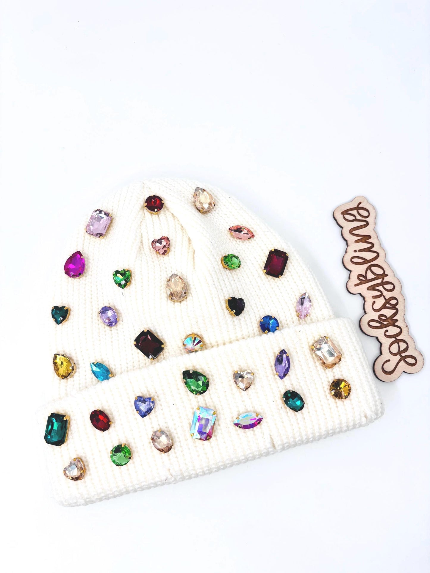 Bling Distressed Beanie | Colorful Rhinestone Statement Hat | Fisherman Beanie