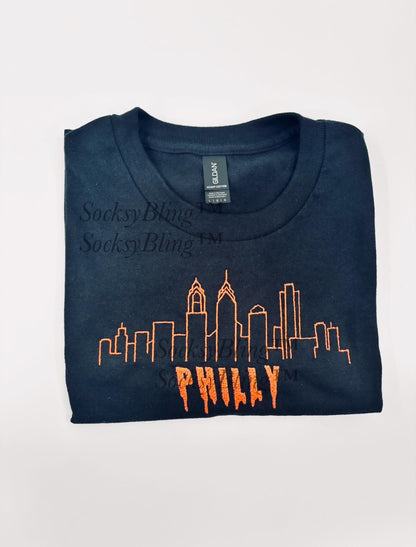 Embroidered Philly Skyline Shirt| Philly Drip Tee| Philadelphia Crewneck| Custom Streetwear Tee
