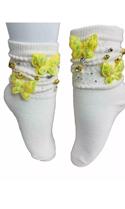 Girls Sequin Butterfly Socks | Handmade Beaded Toddler Socks (4T-6 Years)