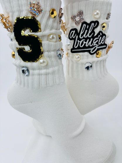 Personalized Initial Bling Socks| Bougie Junk Socks| Custom Junk socks