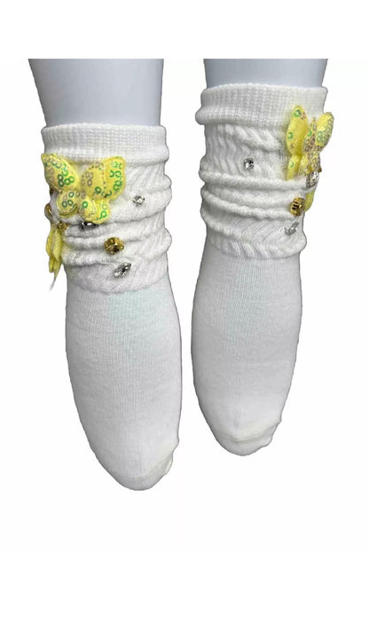 Girls Sequin Butterfly Socks | Handmade Beaded Toddler Socks (4T-6 Years)
