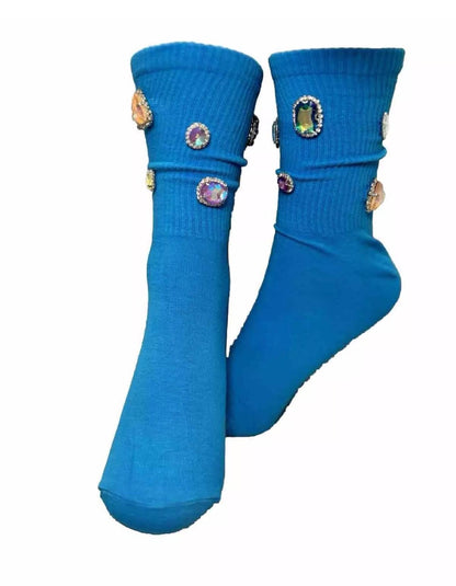 Unicorn Rhinestone Blue Socks, Gems, Rhinestones, Bling