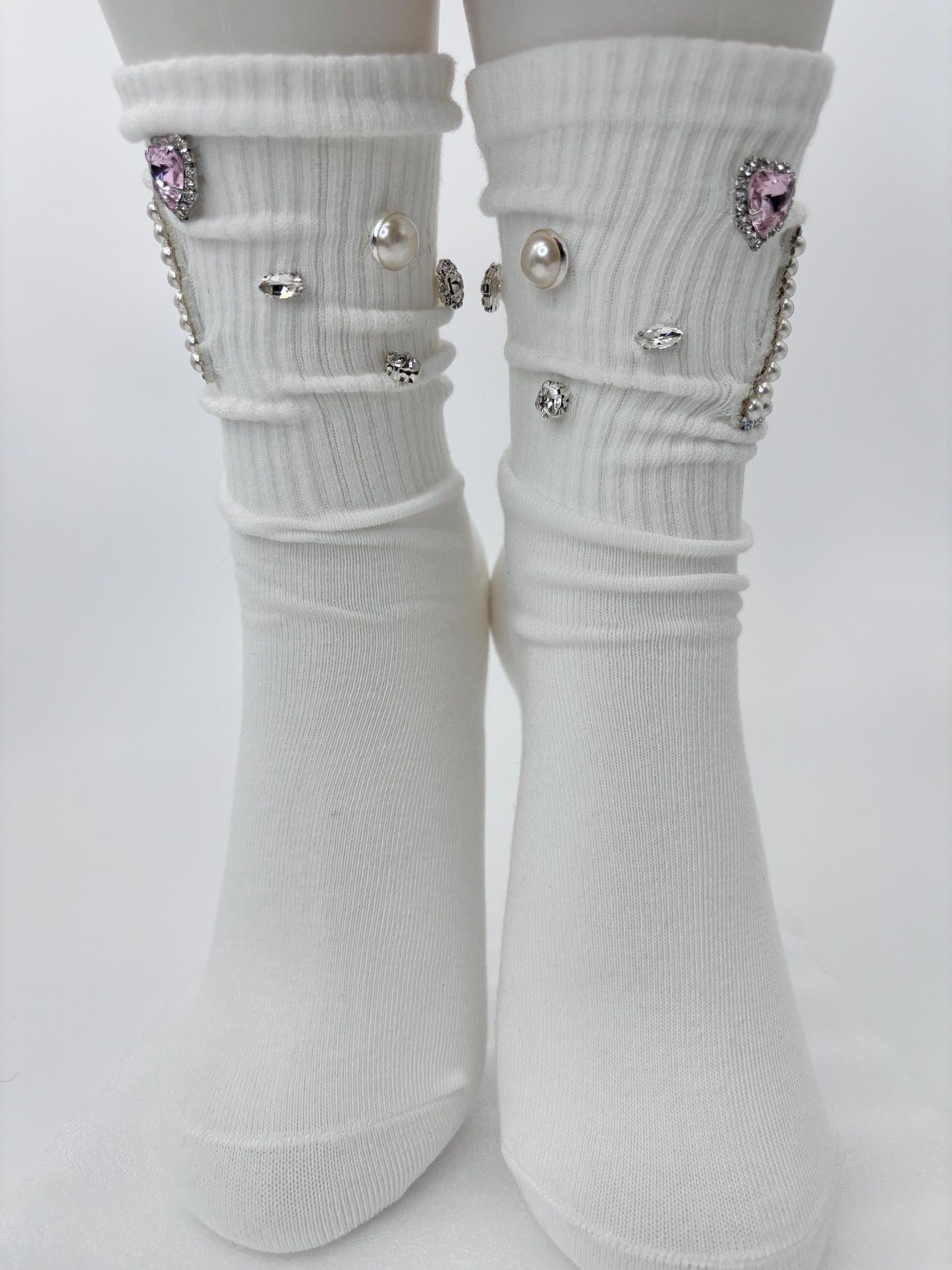 Pearl A Initial Socks (6-10) | Hand-Sewn Silver Rhinestones