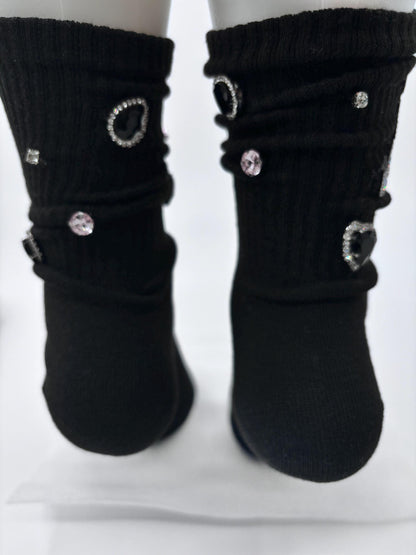 Pearl A Initial Socks (6-10) | Hand-Sewn Silver Rhinestones