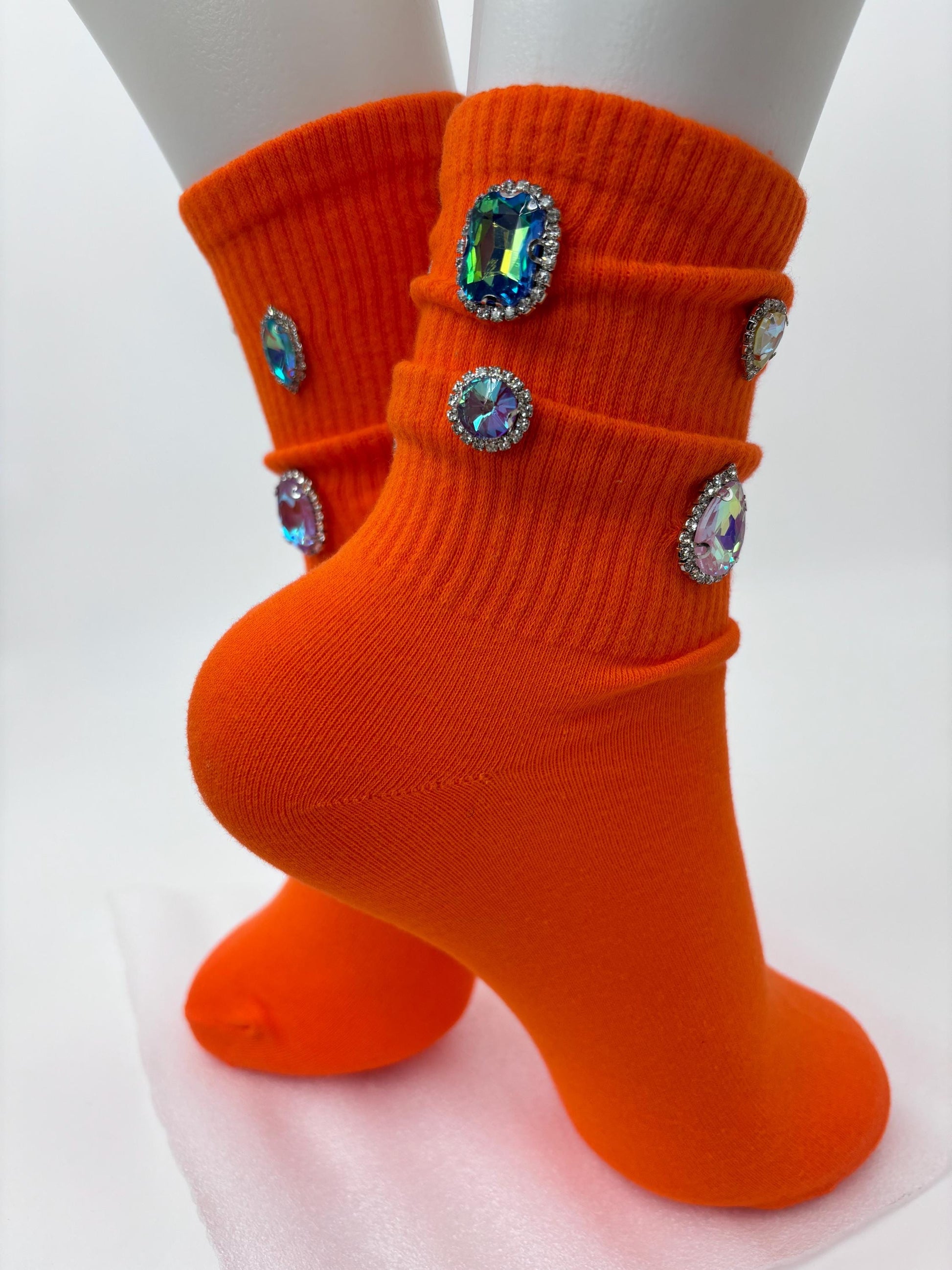 Orange Rhinestone Socks | Blinged-Out Gem Socks (Size 6-10)