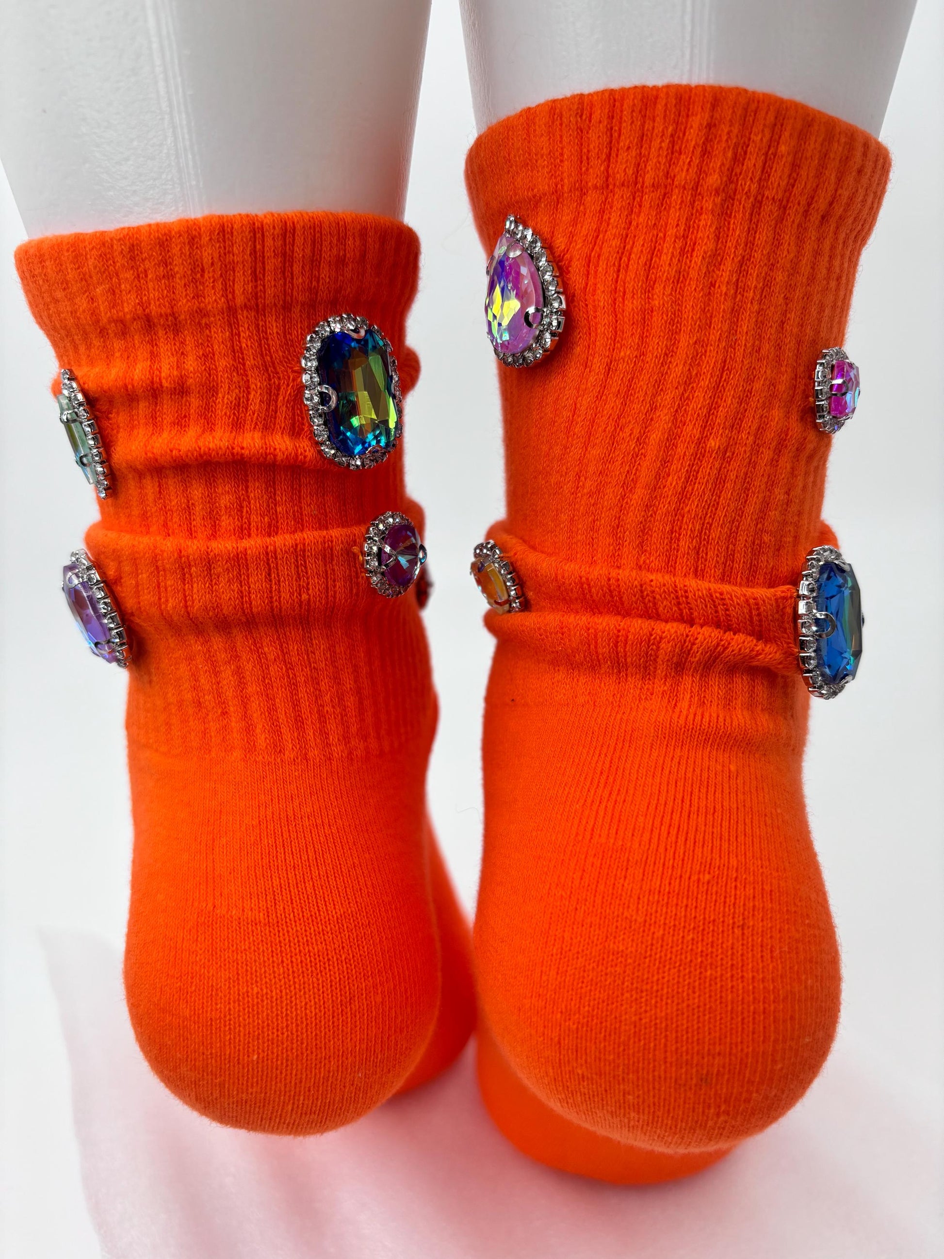 Orange Rhinestone Socks | Blinged-Out Gem Socks (Size 6-10)