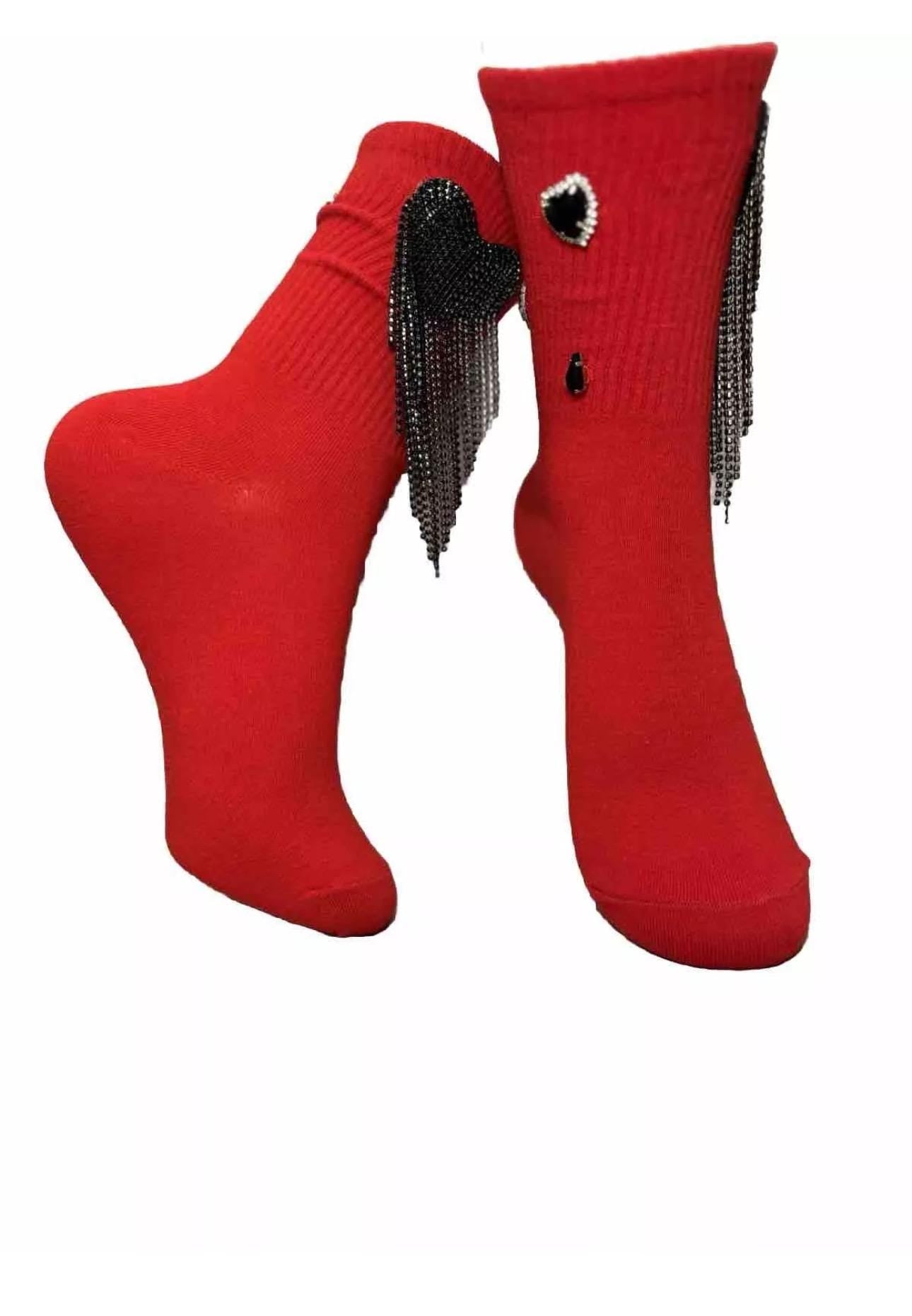 Black Love Rhinestone Fringe Socks 6-10, Gems, Bling, Hand-Sewn