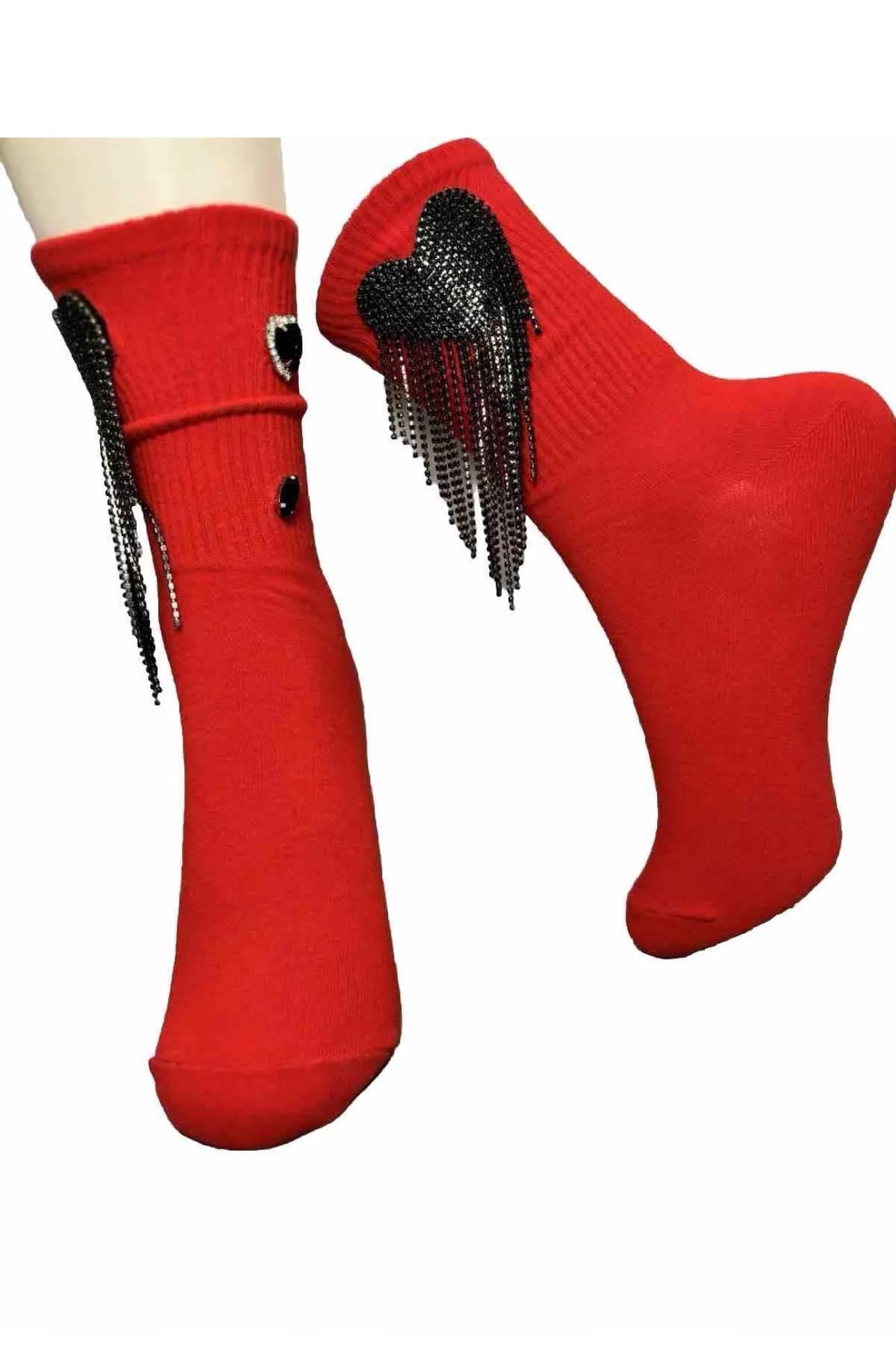 Black Love Rhinestone Fringe Socks 6-10, Gems, Bling, Hand-Sewn