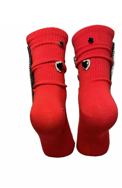 Black Love Rhinestone Fringe Socks 6-10, Gems, Bling, Hand-Sewn