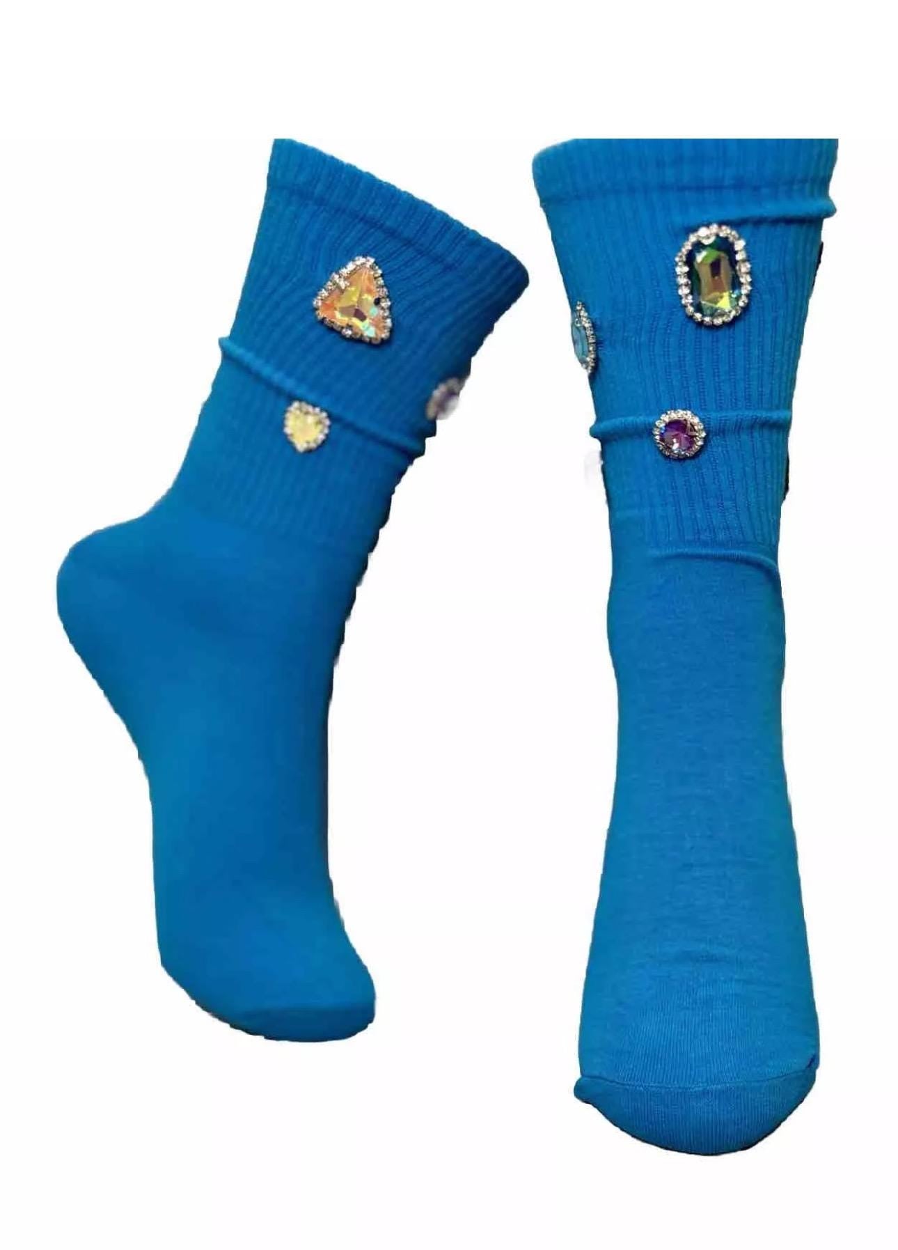 Unicorn Rhinestone Blue Socks, Gems, Rhinestones, Bling