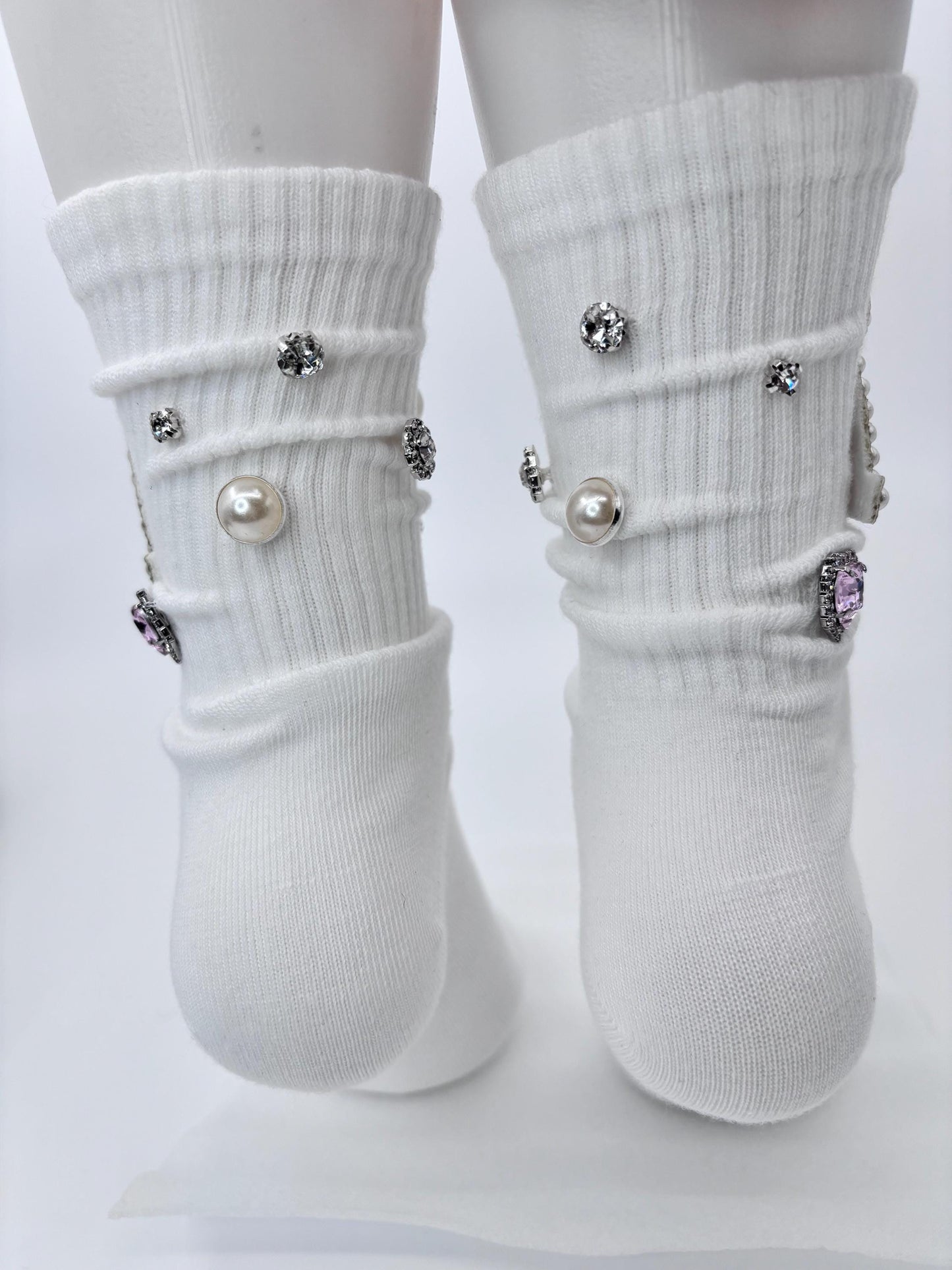 Pearl A Initial Socks (6-10) | Hand-Sewn Silver Rhinestones