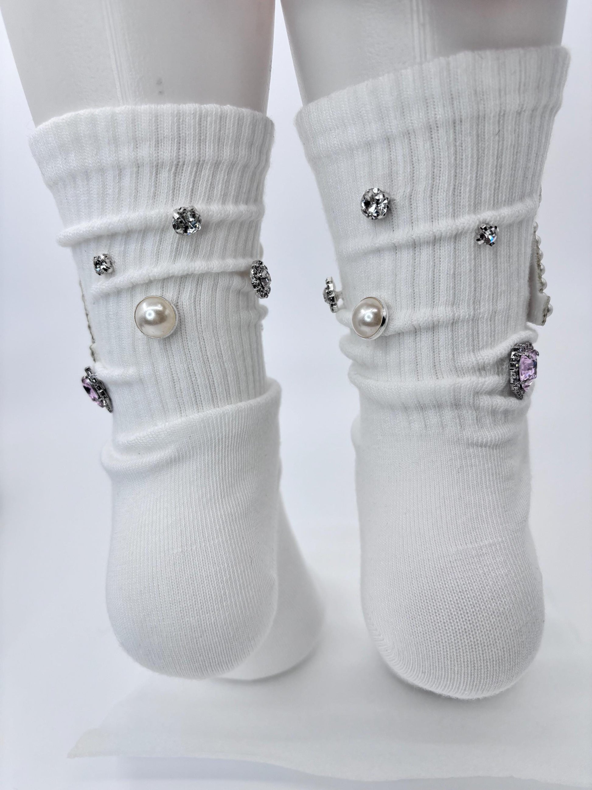 Pearl A Initial Socks (6-10) | Hand-Sewn Silver Rhinestones