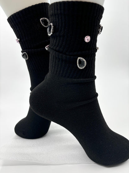 Pearl A Initial Socks (6-10) | Hand-Sewn Silver Rhinestones