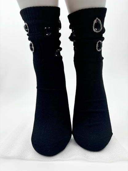 Hand Sewn Rhinestone Black Socks - Glamour Gift (Size 6-10)