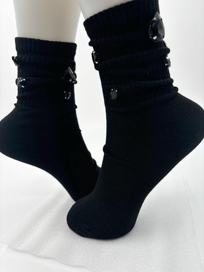 Hand Sewn Rhinestone Black Socks - Glamour Gift (Size 6-10)