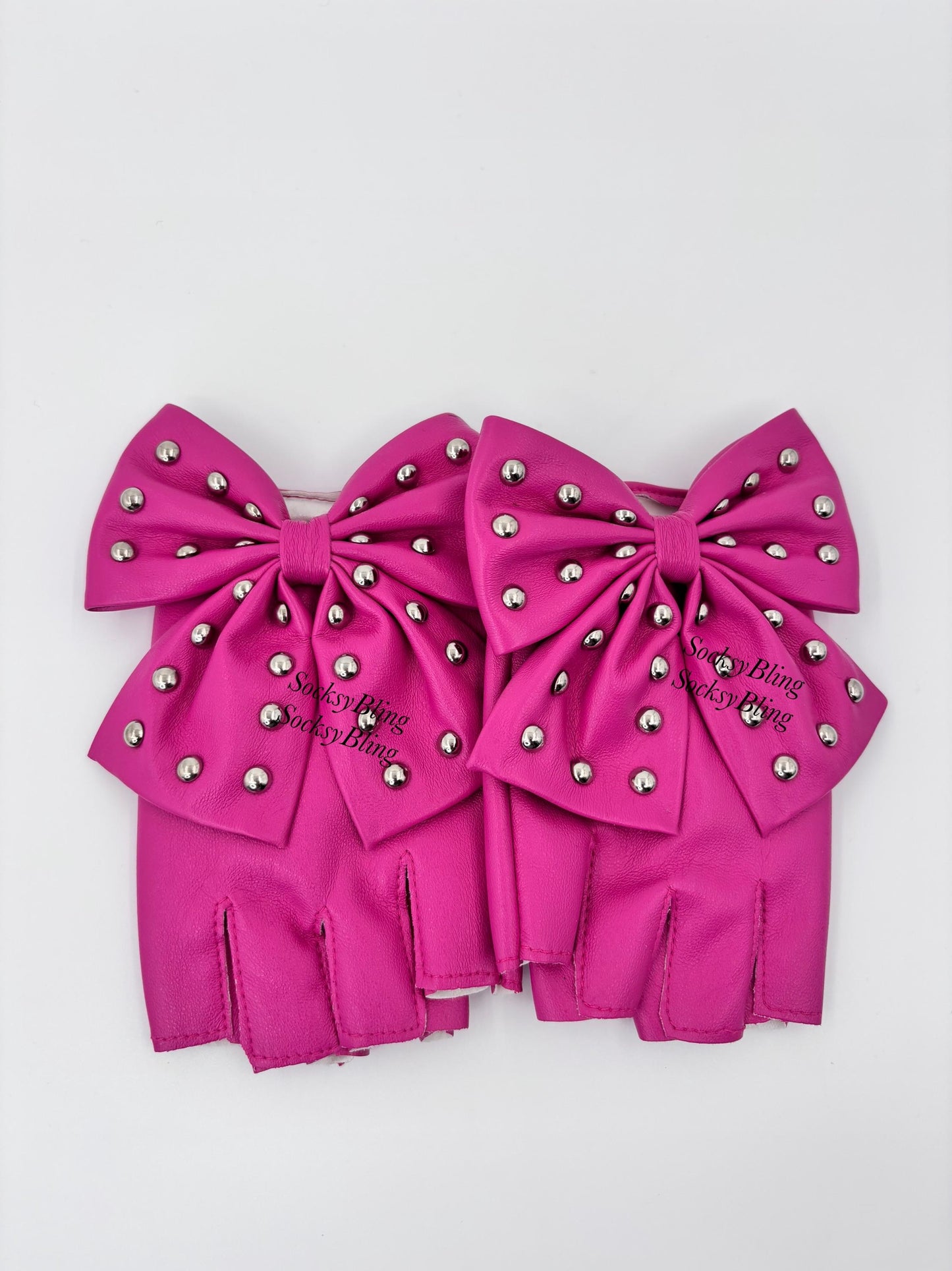 Studded Bow Fingerless Faux Leather Gloves, Elegant Fashion