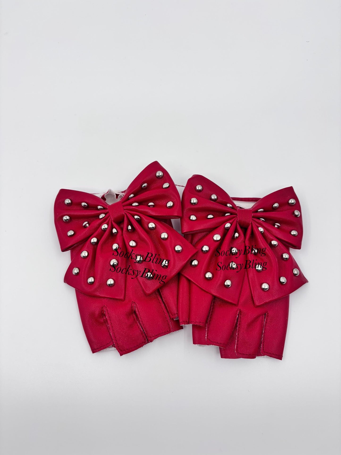 Studded Bow Fingerless Faux Leather Gloves, Elegant Fashion