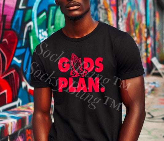 GOD’S PLAN. Bold Christian Streetwear Shirt – Faith Tee with Praying Hands – Urban Christian Fashion – Spiritual Gift Top